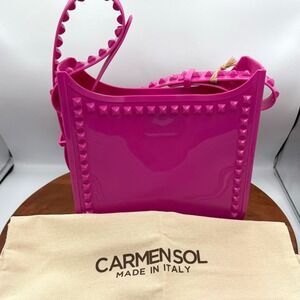NWT Carmen Sol Lisa Studded Jelly Crossbody Bag Fuchsia Pink Made in Italy Beach